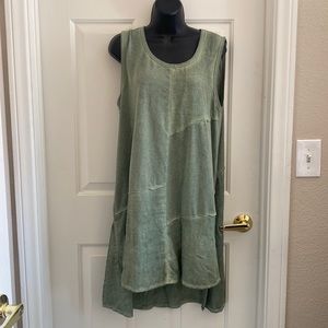 Sage green dress with unique stitching and slits at the bottoms size large